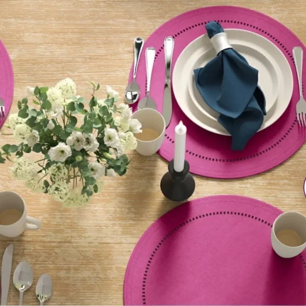 Set of Snakeskin Round Pebbled Faux Leather Vinyl Placemats, Table Runner ++++